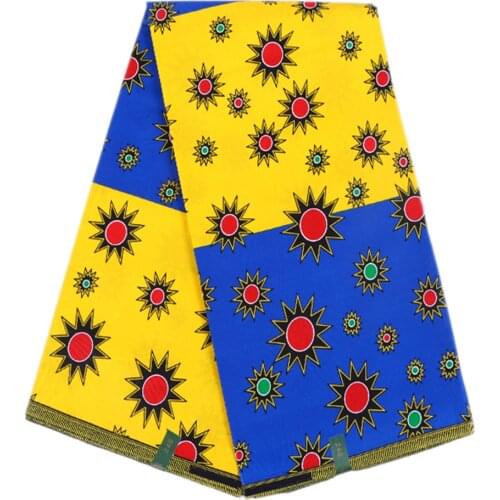 Real Wax Veritable Fabric 100%Cotton African Ankara High Quality Yellow Blue Print Fabric Pagne Africain Wax