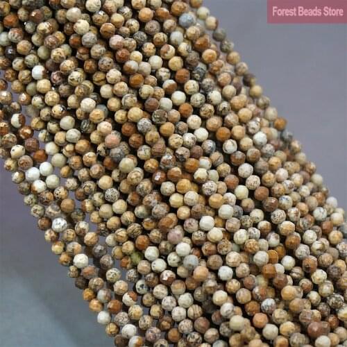 Natural Faceted Picture Jaspers Beads for Jewelry Making Round Loose Beads DIY Accessories Bracelet Earrings 15'' Inch 2mm/3mm