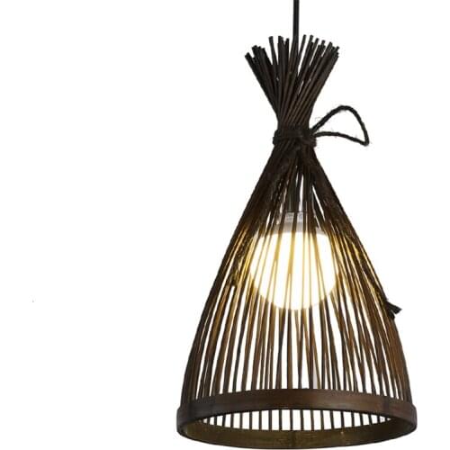 Southeast Asian Chinese Black Bamboo Pendant Lights Straw Rattan Handmade Dining Room Restaurant Retro Hanging Lights Fixtures