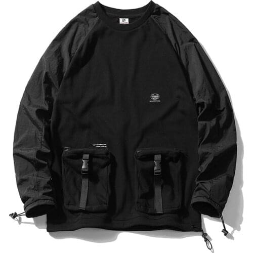 Techwear Streetwear Hip Hop Pullover Men Black Loose Oversize Sport Harajuku Punk Multi Pockets Casual Tactical Military T Shirt