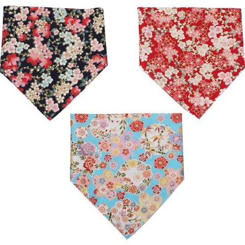 Adjustable Pet Dog Bandanas Floral Printed Bow Tie Collar For Holiday Party Dog Scarf Neckerchief Washable Japanese Style Bibs
