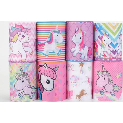 New Random set 5/10yards 3'' 75mm unicorn ribbon printed grosgrain ribbon,5style/1y.5style/2yds