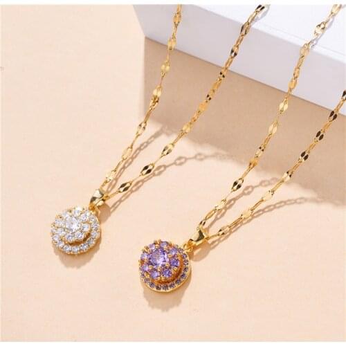 A Girl' Lucky Crystal Pendant Ladies Necklace Women Wedding Stainless Steel Jewelry Female Party Chokers Necklaces