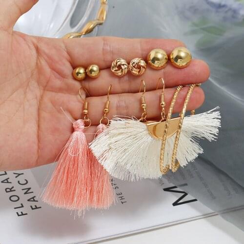 Seanlov 6pc Sets Tassel Earrings Golden Star Gold Geometric Round Strip Long Tassel Earring For Women Gift 2019 Fashion Jewelry
