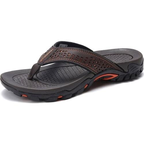 Soft Leather Flat Mens Flip Flops Slippers Outdoor Beach Shoes Flip Flop News 2021 Plus Big Size Hard-wearing Slides Shoes