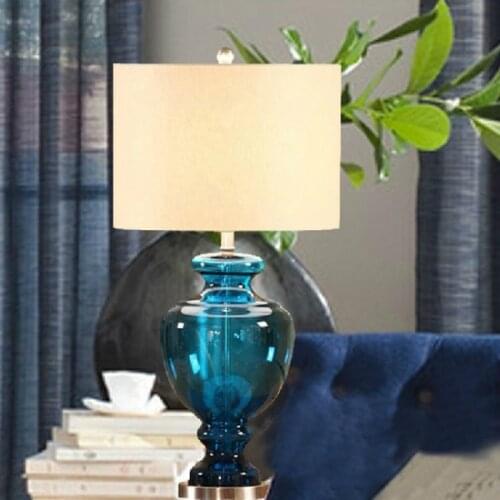 Free Shipping Blue Gourd Vase Glass Table Lamp for Living Room Bedroom Bedside Lamp 220v 110v EU Plug Art Deco WF1026