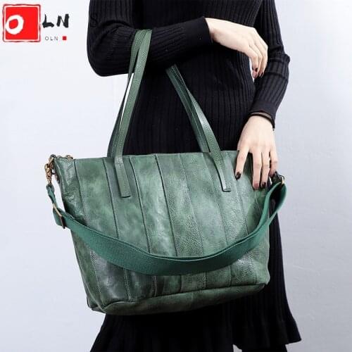 OLN Luxury Travel Tote Bag For Women Large Capacity Shopper Bags Fashion Design Shoulder Handbag Vintage Cow Skin Shopping New