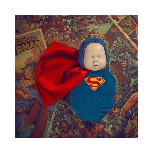 Super Cute Infant Baby Boys Superhero Costume Crochet Newborn Photo Photography Props Baby Accessories Hat