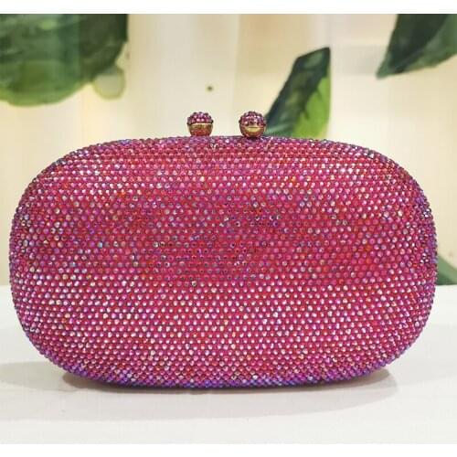 WHTUOHENG Rose Red Diamond Evening Clutch Bag New Fashion Crystal Wedding Bridal Shoulder Chain Handbags Luxury Women Dinner Bag