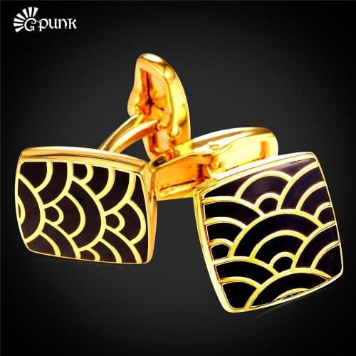 Cufflinks for men Wave Lines Vintage Wedding Groom Gold color Cufflinks With Gift Box C2111G