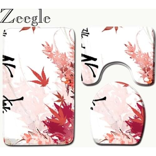 Zeegle Bath Mat Toilet Rug Non Slip Floor Mat for Bathroom Water Absorbent Shower Room Carpet Floral Bathroom Mats
