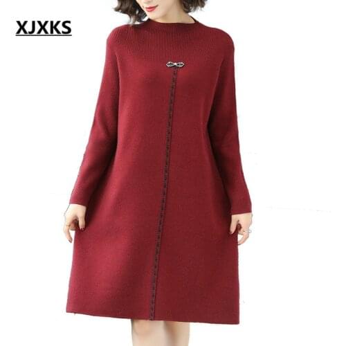 XJXKS Fashion beaded women knitted dress 2020 spring new comfortable cashmere long sweater women pullover