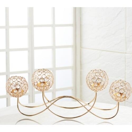 Golden Crystal Candle Holder Wedding Anniversary Buffet Centerpiece Dining Room Ornaments Candlestick