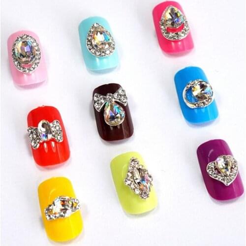 10Pcs/lot Nail Crystal Silver Rhinestone Clear Base Glass Decorations 3D Charms Diamond Stone Glitter Alloy Nail Art Rhinestones