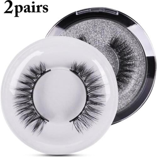 2 Pairs Kapmore Fiber False Lashes Magnetic 3D Fake Eyelashes Pack Natural Reusable False Lashes Women Girls Makeup Tool