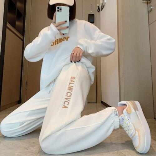 2021 Waffle Wide Leg White Pants Women Autumn Winter Loose Large Size Sweatpants Casual Sports Pants Joggers Baggies Streetwear