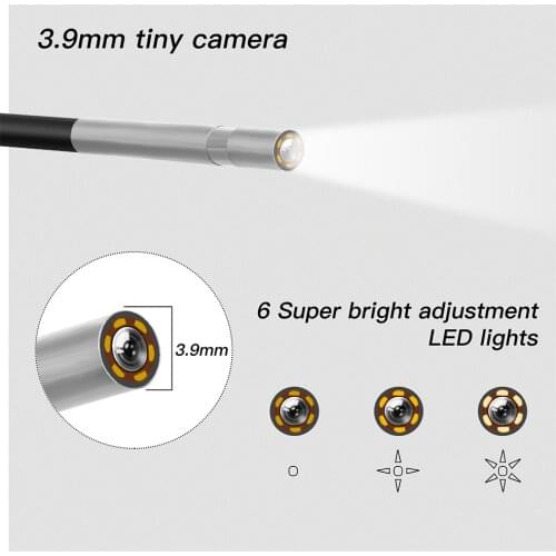 3.9 mm Wifi Industrial Endoscope 1080P HD Waterproof 6 Adjustable LED Lights Borescope Car Repair Hard Cable Snake Camera B4