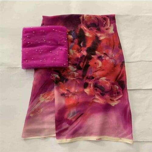 5+2 Yards High Quality African 100% Silk Chiffon Lace Fabric For Ladies Dress Soft And Comfortable Printed Silk Fabric! LXF41810