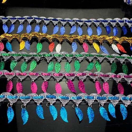 5yard 455cm Fringe Leaf Sequins Tassel Trims DIY Wedding Party Latin Dance Dress Sewing Lace Ribbon Gold Lace Fabric Wholesale