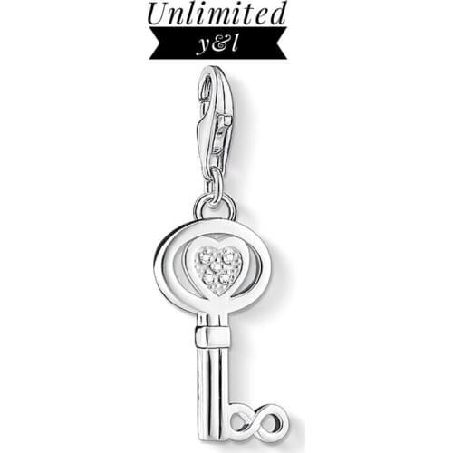Love Heart Key Charm 925 Sterling Silver 2020 Spring Fashion Jewelry Fit Bracelet Necklace Chain Jewelry Women Party Gift Cheers