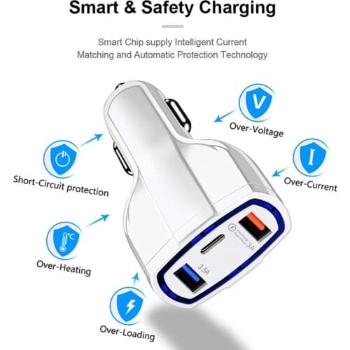 QC3.0 Type-c Fast Car Charger USB Charger For iphone 12 pro max Mobile Phone Tablet 3 Port Car Charging 3.5A For xiaomi huawei