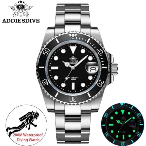 Addies Luxury Brand Diving Men Military Sport Watches Mens Automatic Mechanical Clock Waterproof 200M Date Dive Watch H3 Reloj