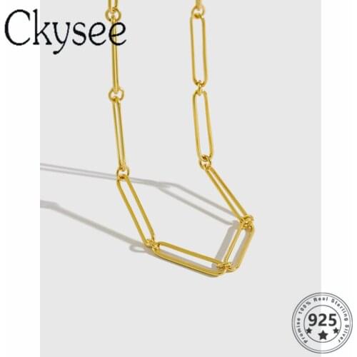 Ckysee S925 Sterling Silver Necklace Golden Link Chain Choker Necklace For Fashion Women Girlfriend Gift Silver 925 Jewelry