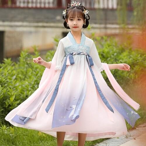 Embroidery Kids Dresses For Girls Wedding Party Chinese Style Hanfu Gown Princess Evening Summer Dress kids Elegant Long Dress