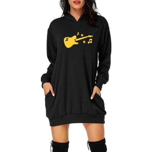 Guitar Music Printed Women Hoodie Dress Cotton Casual Loose Long Sleeve Funny Harajuku Hoodie 2020 Autumn Sweatshirt Femme Tops