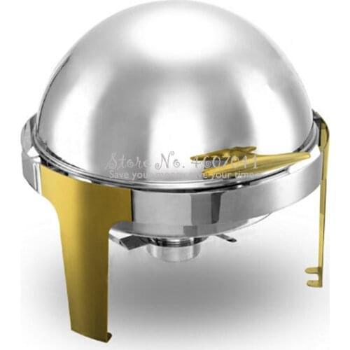 Hot Sale 6L Gold plating Stainless Steel Gold Flip Round Buffet Chafing Dish Restaurant buffet Insulated alcohol stove