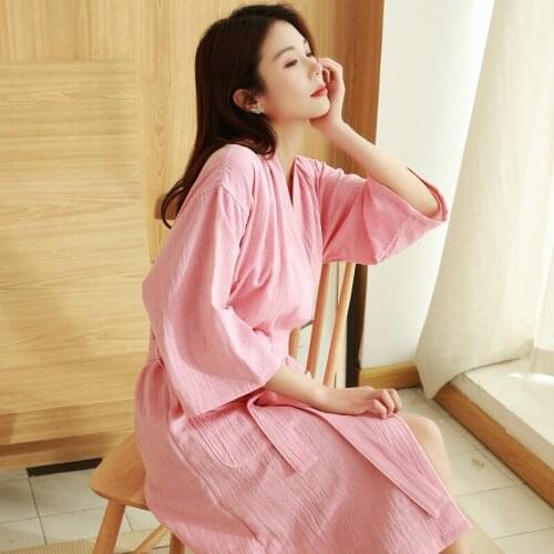 2021 New Pure Cotton Women Sauna Soft Loose Bathrobe Home Dressing Double Gauze Unisex Lovers Sleepwear Elegant Casual Nightgown