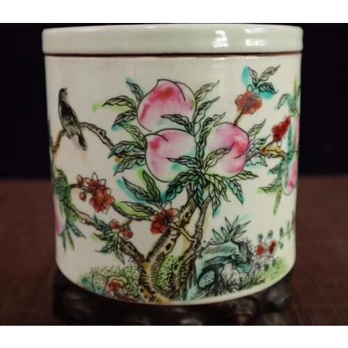 Exquisite Chinese Old-style Famille-rose Porcelain Peaches Flowers and Birds Insect Pot / Jar