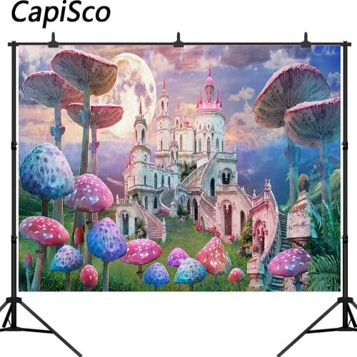Capisco Photography Backdrop wonderland watercolor castle mushrooms Birthday Party Children photo background studio