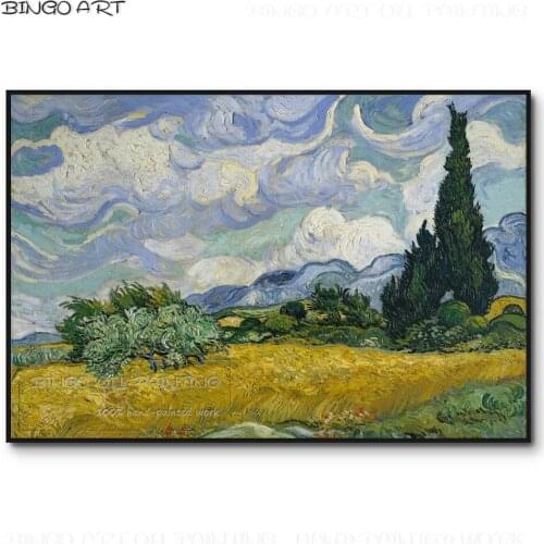 Reproduction Famous Van Gogh Artwork Wheat Field Painting Hand-painted High Quality A Wheat field With Cypresses Oil Painting