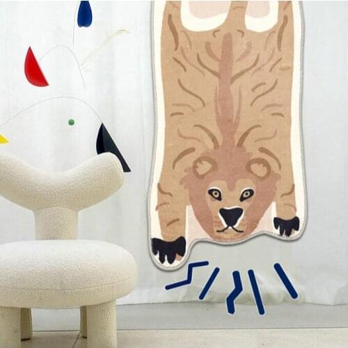 Nordic INS Tiger Lion Printed Rug Cow Leopard Tiger Cowhide Faux Skin Mat Flannel NonSlip Antiskid Mat Animal Print Carpet