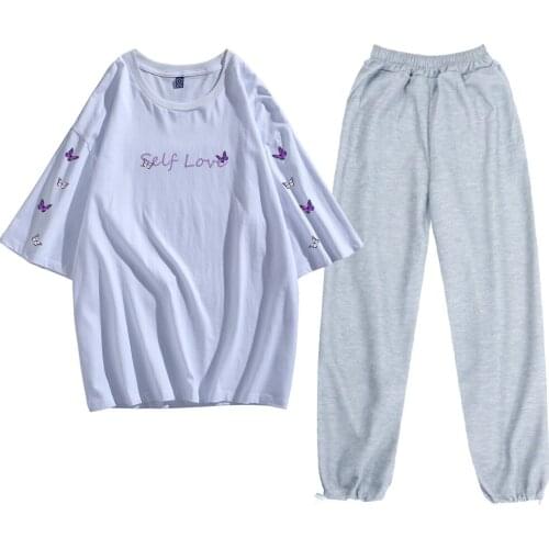 Harajuku Creative Butterfly Tops Half Sleeve Korean Style T Shirt Women Cotton Oversized Casual Loose Joggers Unisex Sweatpants