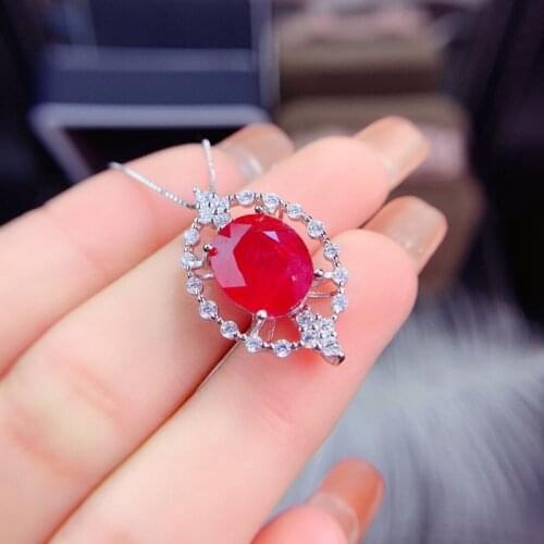 Natural Ruby Pendant Delicate Luxury Necklace Jewelry Fashion Fall New Wedding Engagement S925 Sterling Silver