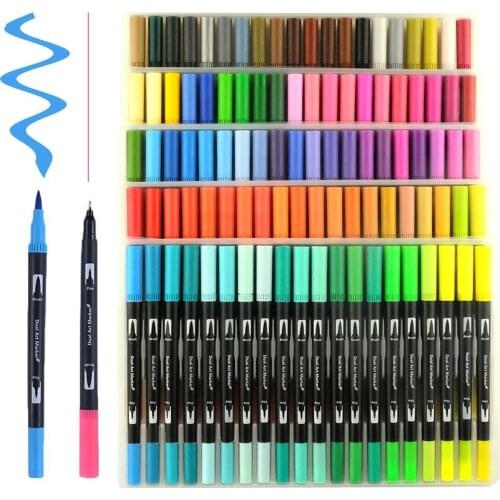 Colors 12/24/36/100 Markers Brush Pen Drawing Set Artist Dual Use Head Sketch Water Art Marker Highlighter School Marker Pens