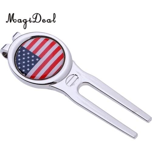 Multi-functional Golf Pitch Repair Divot Tool Switchblade Zinc Alloy American Patriotism Pattern for outdoor sports -Zinc Alloy