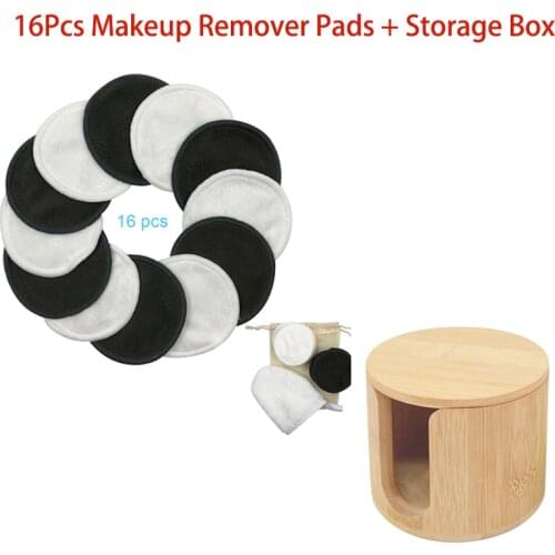 Reusable Cotton Pads Makeup Remover Pads 16Pcs Washable Round Bamboo Make Up Pads Nursing Skin CarePads With Storage Box