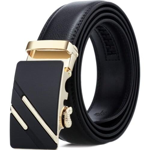 2020 Brand Fashion Automatic Buckle Black Genuine Leather Belt Mens Belts Cow Leather Belts for Men 3.5cm Width high quality