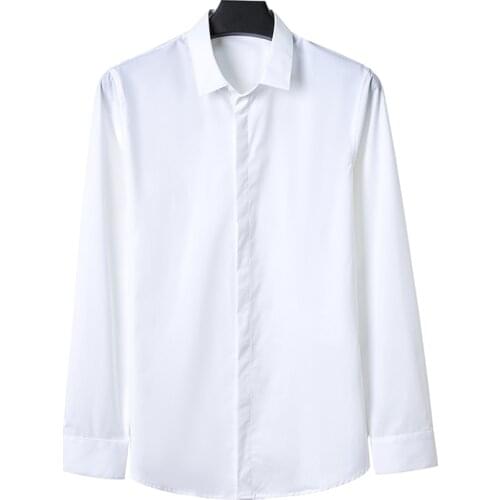 Mens Clothing 2021 New Mens Shirt Long Sleeve Fashion Casual Male Brand Shirts Slim Fit Dress Shirts Black White M-5XL