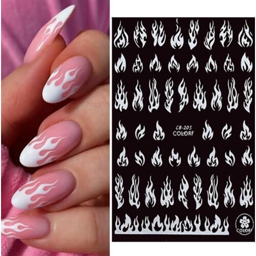 1 Sheet Flame Nail Stickers Adhesive Slider Holographic Fire Design Decals Black White Gold DIY Nail Art Decorations Manicure