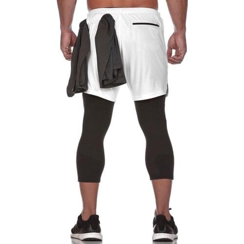 2021 New Sporting Pants Men Elastic Breathable Two Piece Running Training Pants Gyms Ankle-Length Pants Quick-drying Men Pants