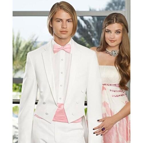 Brand New Groomsmen Ivory Tailcoat Style Groom Tuxedos Notch Lapel Men Suits Wedding Best Man ( Jacket+Pants+Bow Tie ) C243