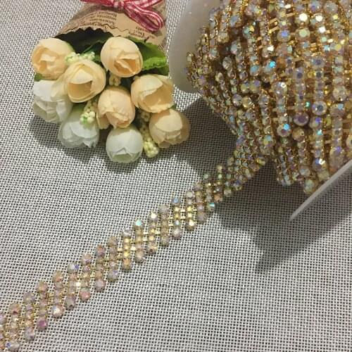 New Arrival 5Yards Rhinestone Trim AB Bikini Connector Buckle Copper Chain Trimming Accessories For Bridal Dress