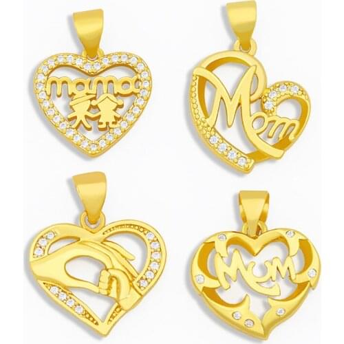 OCESRIO DIY Brass Cubic Zirconia Family Mama Necklace Charms for Jewelry Making Small Heart Pendant Charms for Bracelet pdta257