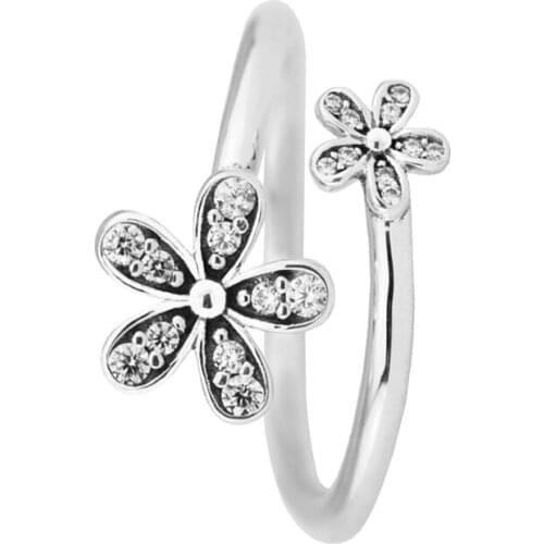 Dazzling Daisies Rings with Clear CZ 100% 925 Authentic Sterling Silver Fine Jewelry Free Shipping