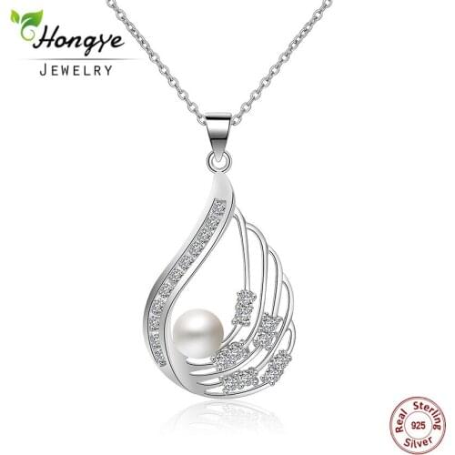 Hongye 2020 New Design Natural Freshwater Pearl with 925 Sterling Silver Pendant Necklace Jewelry Swan Shape Elegant for Women
