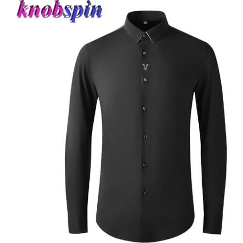 Elegant Embroidery 80% Cotton Men shirt Long Sleeve Turn-down Collar Casual Chemise Homme Brand Business Male Dress Shirts